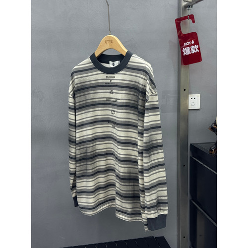 秋上新休闲条纹圆领套头百搭长袖T恤 - 图3