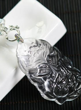 小高货手工雕刻款天然白水晶莲花将军狐九尾狐项链批发送人造晶链