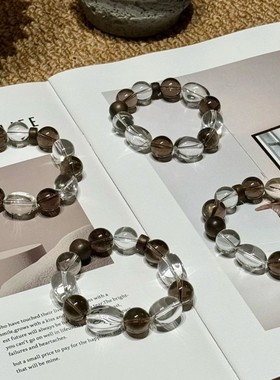 天然白水晶茶晶手串糖豆随形白水晶沉香手链秋日老钱风男女同款