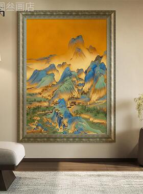 千里江山挂中古风玄关手绘有油画客厅沙发高背靠山装饰画级感壁画
