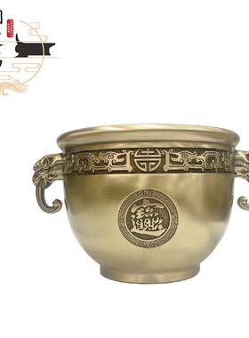 黄铜制作象鼻缸双耳象鼻缸聚宝缸客厅办公铜摆件装饰品厂家