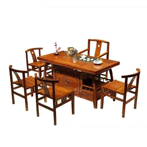 中式实木茶桌椅组合办公茶几套装会客厅喝茶桌格木花梨木功夫茶台 - 图3