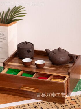 现货木质收纳盒茶水间桌面茶包抽屉式茶具置物架多功能储物架