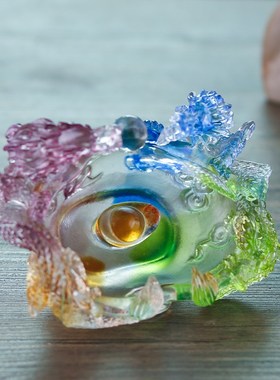 极速古法琉璃双龙聚宝盆家居客厅桌面F摆件工艺品长辈乔迁开业日