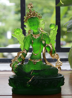 极速禅悦佛c艺古法琉璃贴金绿度母佛像彩绘观音菩萨礼佛家居摆件
