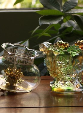 极速古法手工琉璃浮雕莲花防风油C灯座液体酥油供灯佛灯长明灯佛