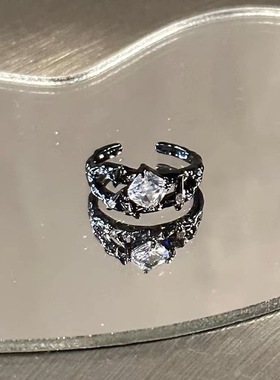 仿暗黑星月戒指少男少女小众设计感情侣对戒简约轻奢开口戒手饰品