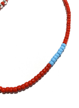 WANGWANG  琉璃米珠925纯银5.5MM原创民族风红色情侣吊坠项链