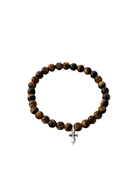 WANGWANG单银饰十字花十字架6MM黑玛瑙绿松石925纯银串珠情侣手链