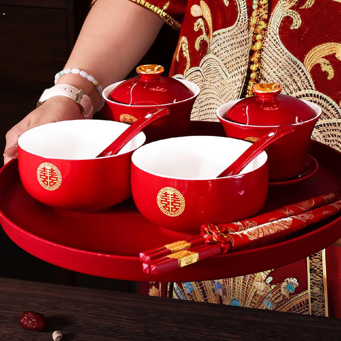 Toast tea cup wedding suit a pair of wedding bowls and chopsticks cups wedding red tea set toast dowry supplies