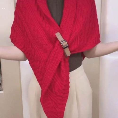 韩版春秋款针织毛线披肩皮带扣三角围巾披肩时尚百搭直播网红同款 - 图1