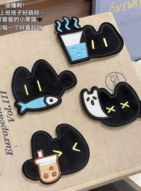 小猫也染上班味啦！小黑猫刘海贴碎发贴无痕贴碎发整理魔术贴发饰