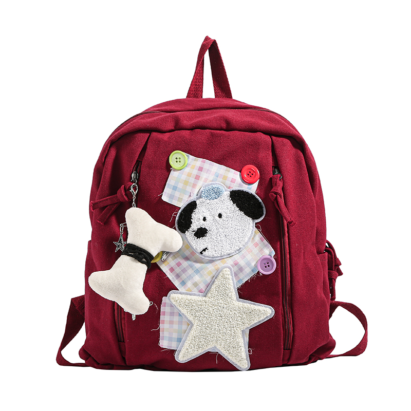 学院风帆布双肩包包女秋冬2024新款潮女生刺绣背包大容量学生书包 - 图3