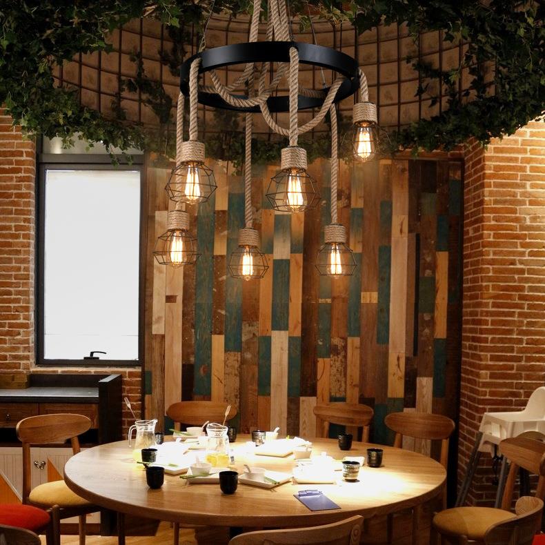 复古工业风麻绳loft创意个性服装店网咖啡厅酒吧餐厅小手雷吊灯 - 图1