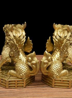 宏达 全黄铜八卦麒麟家居办公室玄关装饰品铜八卦麒麟礼品摆件
