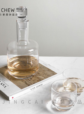 轻奢现代透明玻璃花瓶套装酒器y样板间售楼玄关电视柜一壶2杯套装