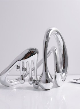 现代简约工作室直播间客厅v软装摆件电镀树脂水滴竖琴抽象工艺品