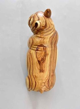 一凡物侘寂风法国斗牛犬茶室民宿摆件狗凳落地木雕矮凳高端