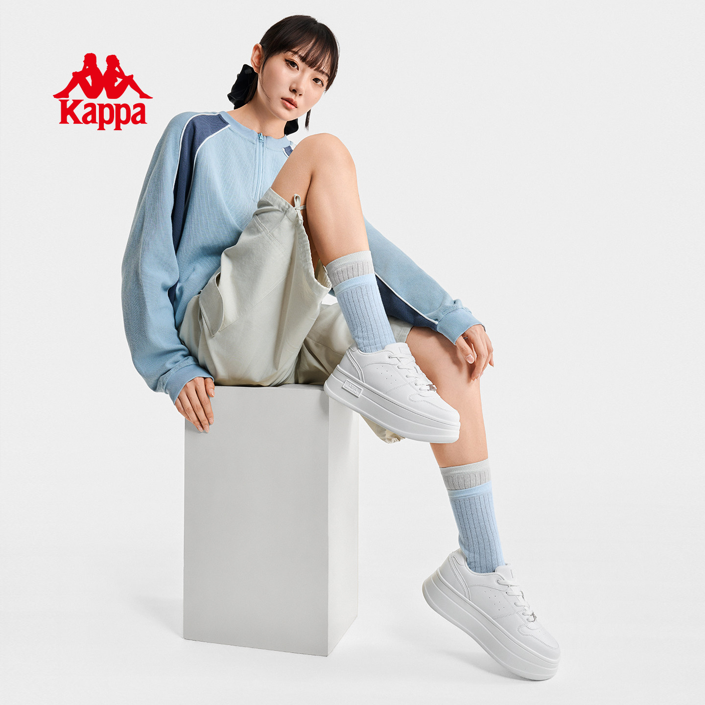 Kappa女鞋板鞋女款2026春季新款白色厚底增高鞋子百搭休闲运动鞋,淘宝优惠券,粉丝福利购,淘宝优惠卷
