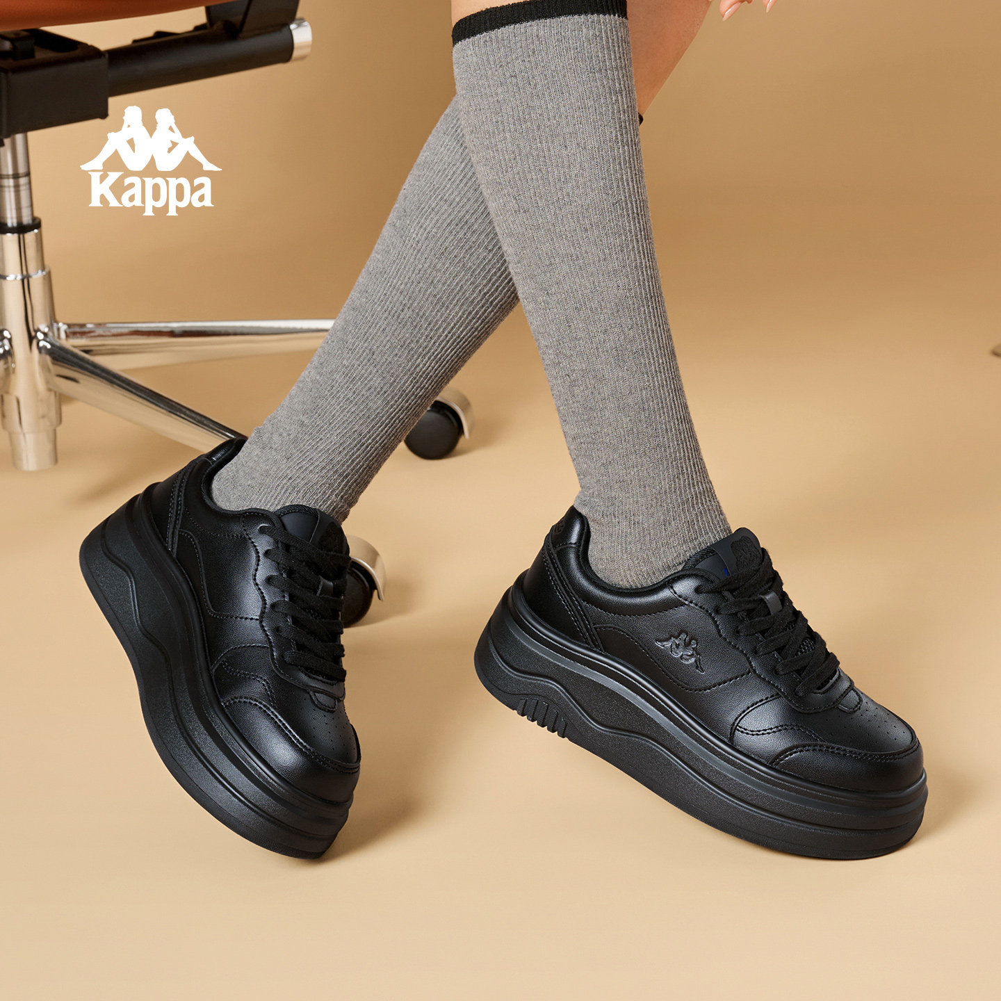 Kappa女鞋厚底板鞋女款2026新款冬黑色增高百搭休闲鞋子女运动鞋,淘宝优惠券,粉丝福利购,淘宝优惠卷