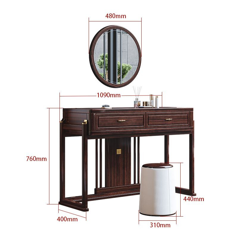 新中实式木化妆台经济型梳妆台卧室现代简约化妆桌收纳柜一体带镜-图3