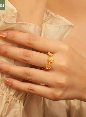 NININA沙金戒指轻奢风小雏菊花环镶钻活口指环女高级感不掉色饰品