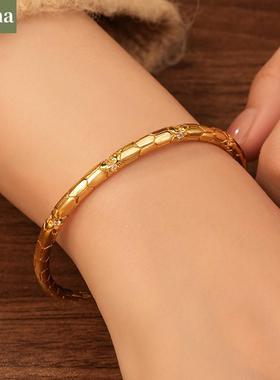 NININA轻奢古法高级金色灵蛇素圈手环简约生肖蛇镶钻可调节手镯