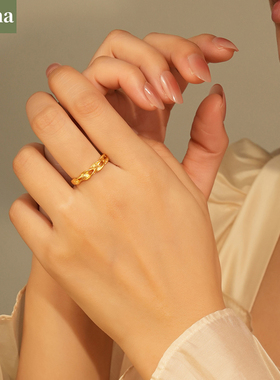 NININA网红款穗穗平安麦穗素戒指麻花古巴马鞭素圈金店同款送朋友
