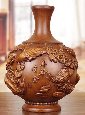 极速实木富贵花瓶摆件客t厅玄关酒柜装饰新年新房乔迁送礼年年有