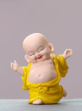 创意陶瓷弥勒佛笑佛车载摆件新中式禅意小和尚玄关客厅家居软装饰