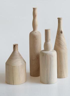 象有形/莫兰迪瓶子手工雕刻款 北欧ins风原木花瓶桌面艺术品摆件