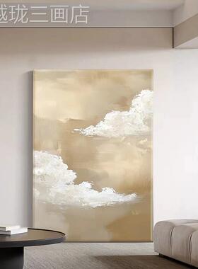意式极白色云玄肌理手绘油画朵侘寂风抽象关过道装饰画客厅挂简画