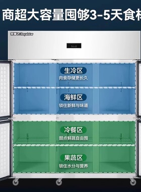 荣事达六门冰箱商用四开门6门冰柜立式冷藏冷冻大容量不锈钢厨房