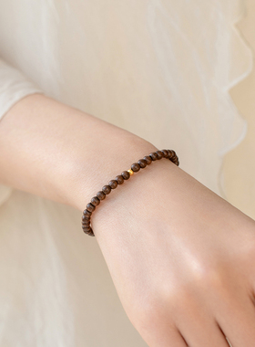 极速正宗金丝檀手链女高油高密老料顺纹单圈佛珠檀香木.手串复古