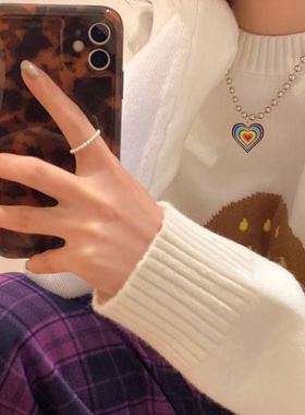 极速彩虹爱心秋冬搭配项链s轻奢小众长款毛衣链新款锁骨链设计感i