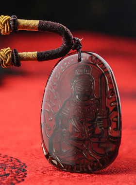 新品不动尊明王菩k萨吊坠冰种黑曜石本命佛属鸡生肖八大守护神项
