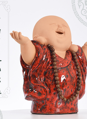 极速客厅家居陶艺l装饰品办公室玄关新中式陶瓷艺术沙弥小和尚摆