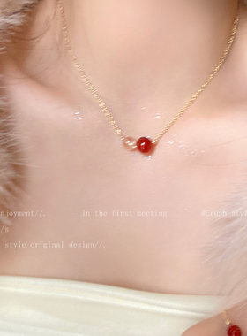极速新中式红g玛瑙圆珠吊坠项链女国潮气质百搭戒指轻奢小众设计