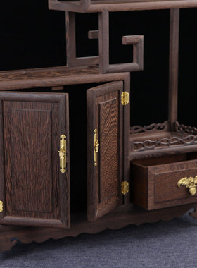 极速鸡翅木博古架实木中式多宝阁摆件架创意家居装饰X客厅摆件开