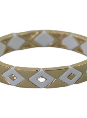 极速菱形。 RA 金底 白色心F  搪瓷   弹力 手镯