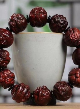 极速印尼小叶紫檀十二生肖u手链紫檀木雕手工男女转运珠本命年佛