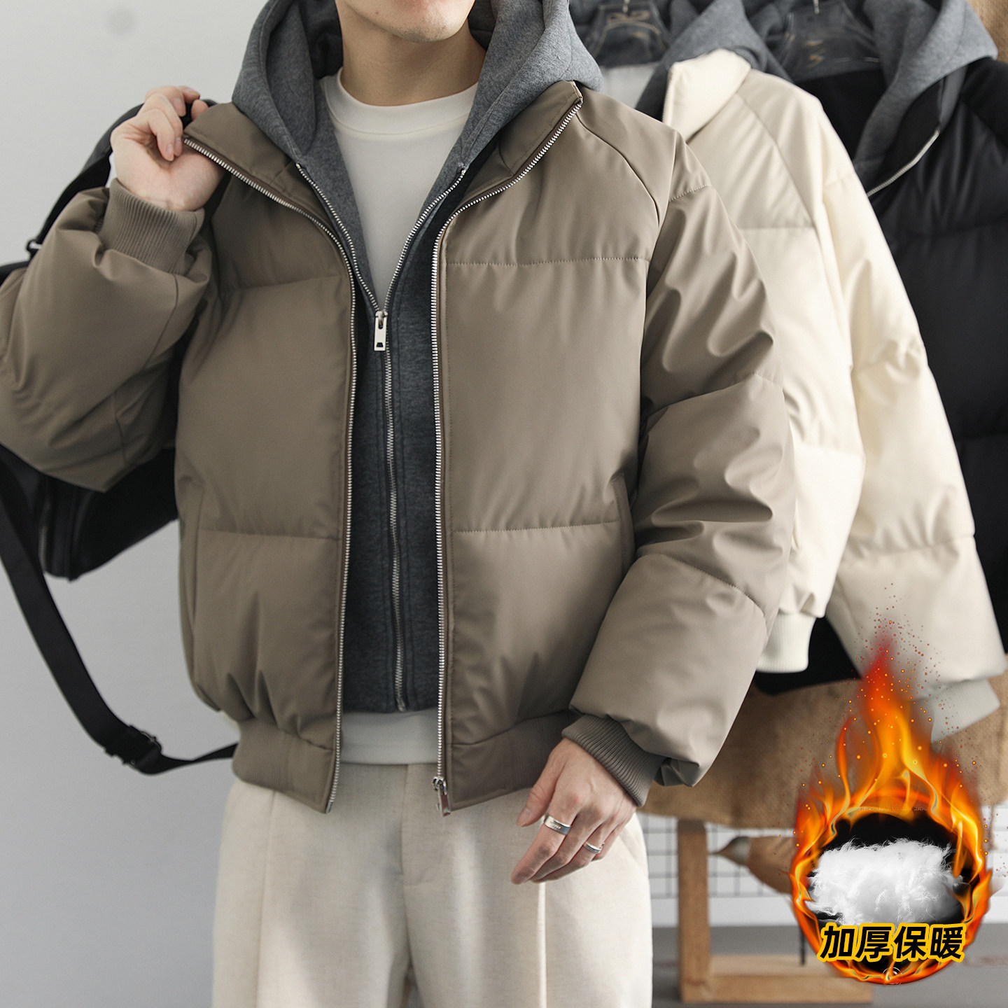 秋冬青少年加厚PU棉衣男港风假两件棉服 男装保暖连帽运动休闲,淘宝优惠券,粉丝福利购,淘宝优惠卷