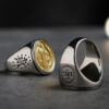 Medal titanium steel inlaid copper ring trendy men's single tail ring index finger ring European and American ins style men's ring