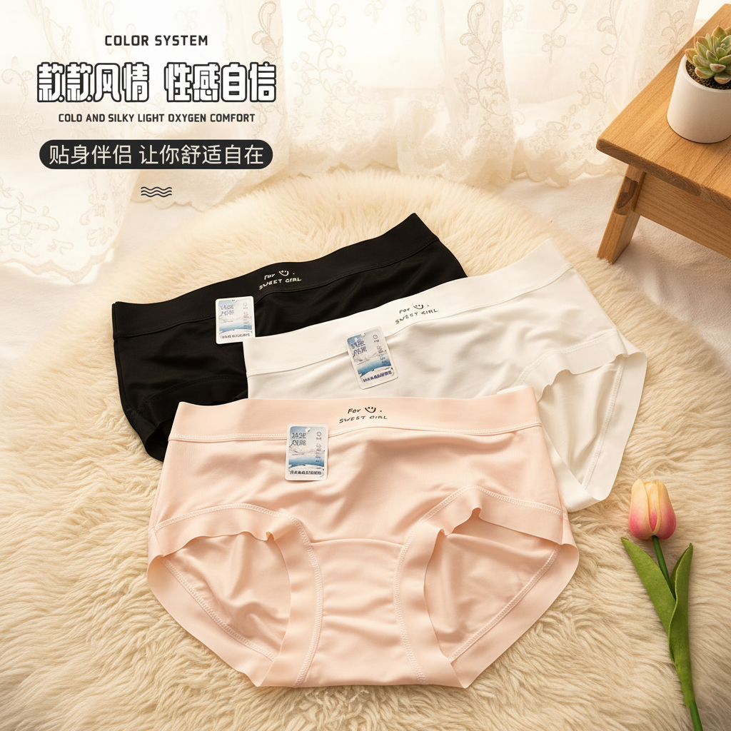 纯色超薄冰丝内裤女士加长裆10A类桑蚕丝中腰透气女生三角裤无痕,淘宝优惠券,粉丝福利购,淘宝优惠卷