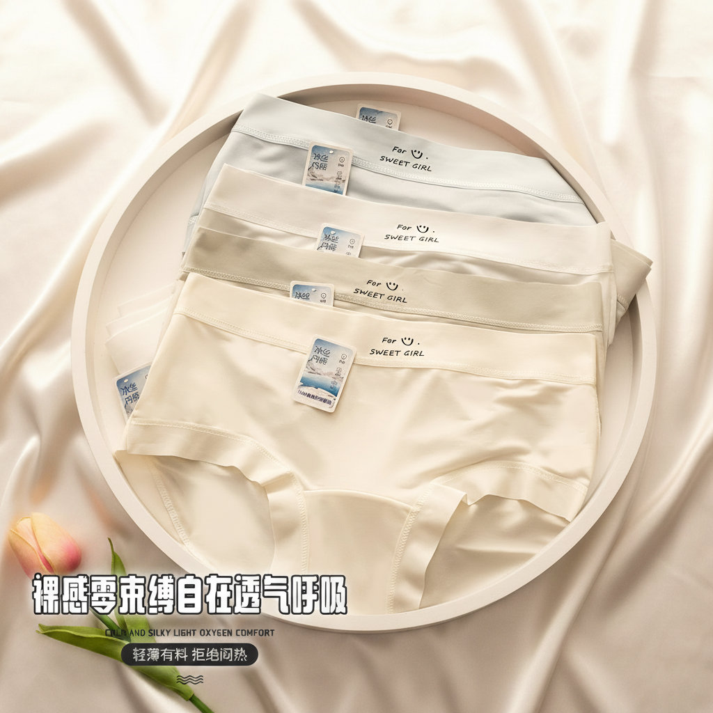纯色超薄冰丝内裤女士加长裆10A类桑蚕丝中腰透气女生三角裤无痕,淘宝优惠券,粉丝福利购,淘宝优惠卷
