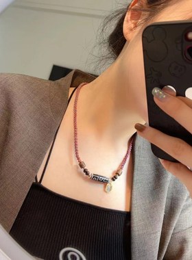 极速九眼天珠搭配沉香桶珠项链锁骨链 精品手工项链绳Y现货无吊牌