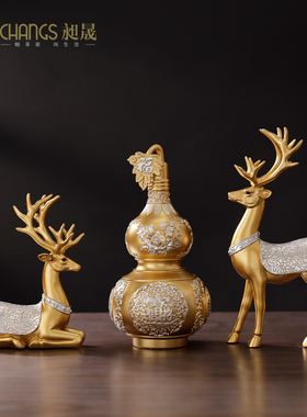 新品葫芦摆件大象一对招财客厅A吉象中式工艺品入宅大吉酒柜家居