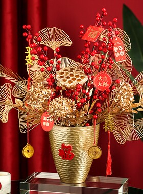 新品创意发财果新年花福桶摆件客厅D电视酒柜家居装饰乔迁新居前