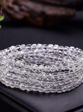 极速天然小颗粒白水晶刻面方糖M单圈手链 迷你款