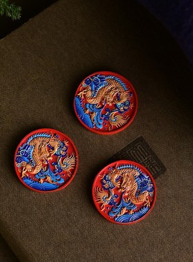 极速高含量朱f砂双面龙牌 烧蓝项链宫廷风挂件本命年 彩绘唐卡金